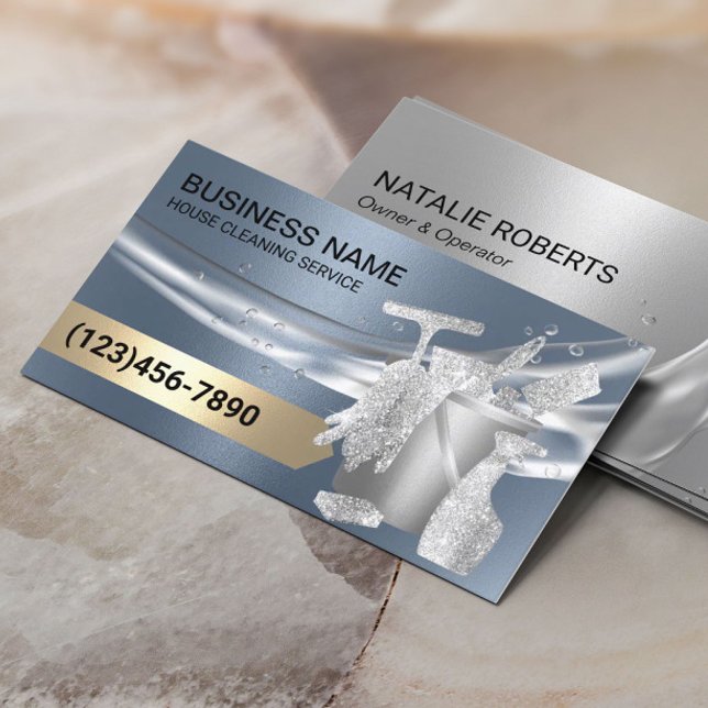 Cartão De Visita Limpeza De Casa De Azul Moderno (Criador carregado)