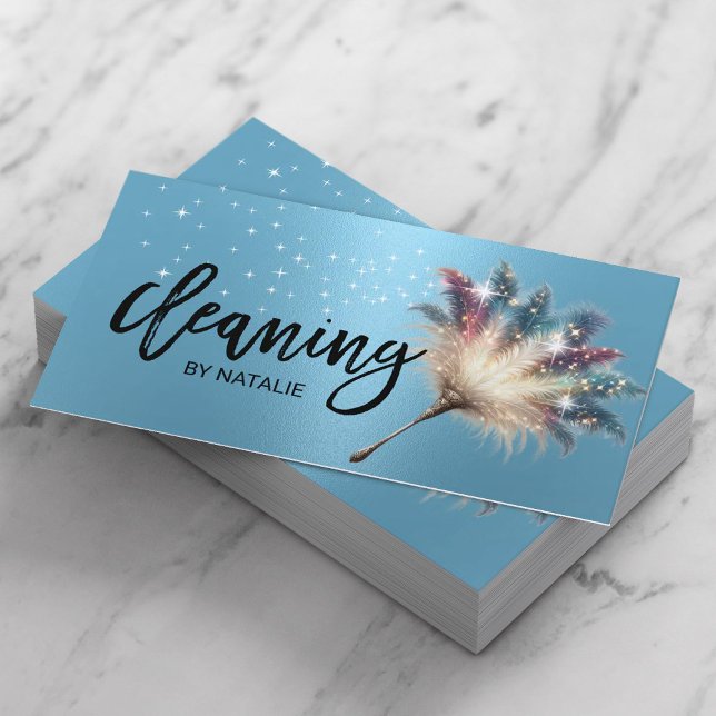 Cartão De Visita Limpeza de Casa Mágica de Serviço Blue Metal (Criador carregado)