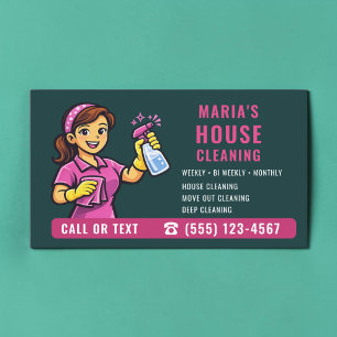 Cartão De Visita Limpeza de Casa Verde Teal Rosa