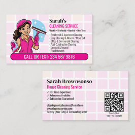 Cartão De Visita Limpeza de Janela com Rodinho Rosa QR Garota Carto