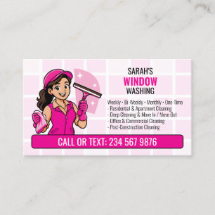 Cartão De Visita Limpeza de Janela Rosa QR Garota Cartoon