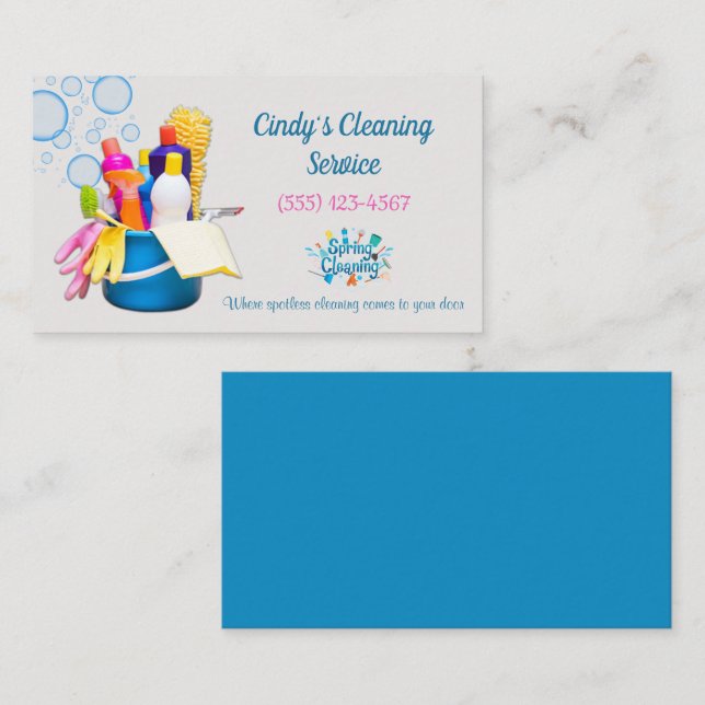 Cartão De Visita Limpeza de suprimentos Serviço de Limpeza de Desig (Frente/Verso)