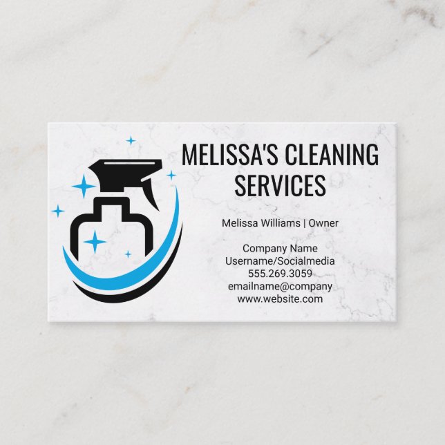 Cartão De Visita Limpeza do logotipo do Spray | Fundo Marble (Frente)