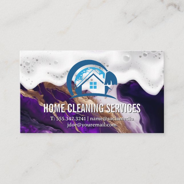 Cartão De Visita Limpeza doméstica | Soap Suds | Mármore Metálico R (Frente)
