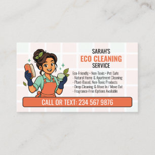 Cartão De Visita Limpeza Ecológica QR Cartoon Natural Maid
