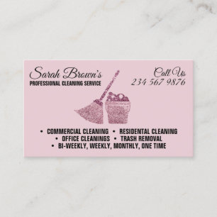 Cartão De Visita Limpeza Elegante Empregada Doméstica pink brilhant