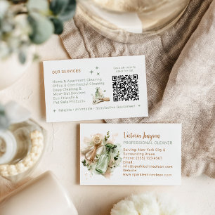 Cartão De Visita Limpeza Moderna Eco Código QR Minimalista de Servi