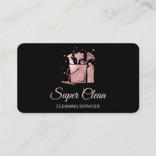 Cartão De Visita Limpeza Profissional de Casas Rose Gold Glitter Ô