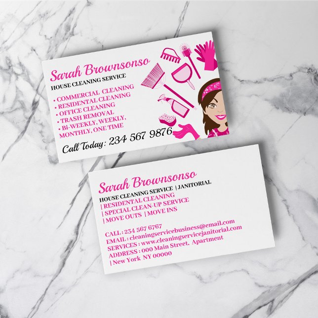 Cartão De Visita Limpeza, Reparação, Senhora de Manutenção de Tons  (Pink Tones Cleaning, Repairing, Maintenance Lady Business Card)