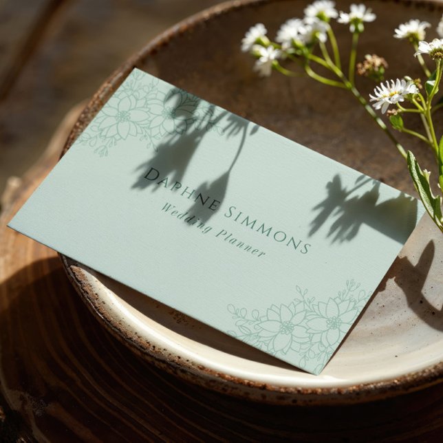Cartão De Visita Linda Arte Floral Verde de Seafoam (Criador carregado)