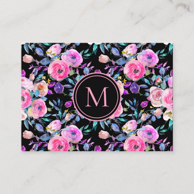 Cartão De Visita Linda Cor de Água Floral Romântica Blush (Frente)