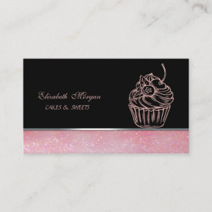 Cartão De Visita Linda Fofa Elegante, Padaria de Cupcake Brilhante