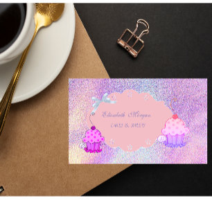 Cartão De Visita Linda Padaria de Cupcake Holográfica Moderna Femin