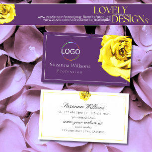 Cartão De Visita Linda rosa amarela em roxo com logotipo simples