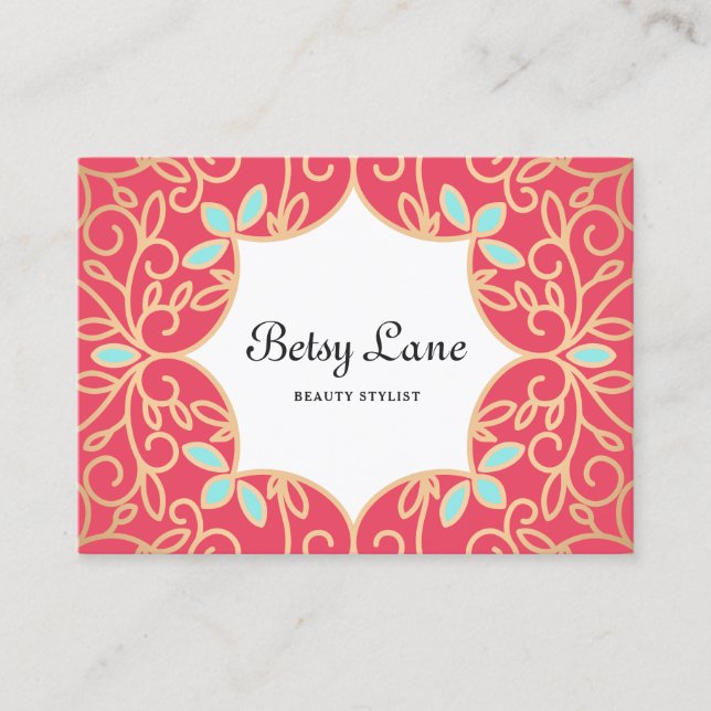 Cartão De Visita Linda Rosa vermelha de Coral Dourada Sujeiras Lind (Frente)