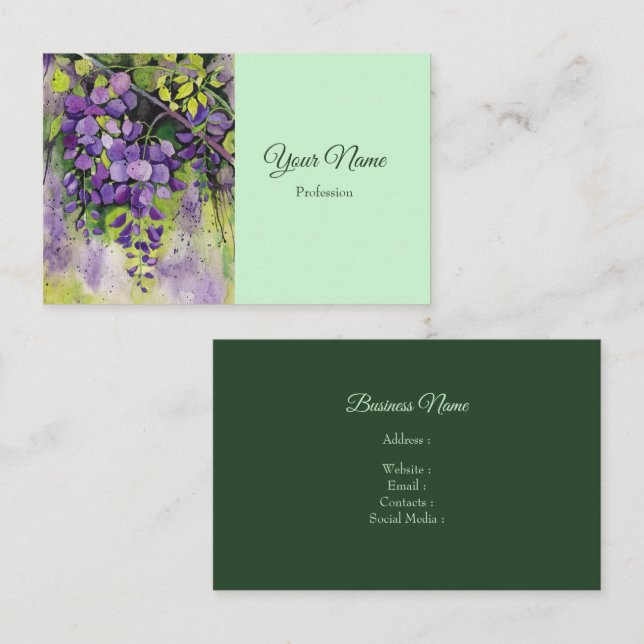 Cartão De Visita Lindas Flores De Wisteria Em Aquarela (Frente/Verso)