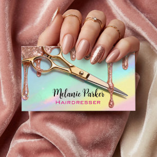 Cartão De Visita Lindíssimo Glitter Dourado Rosa Holográfico Cabele