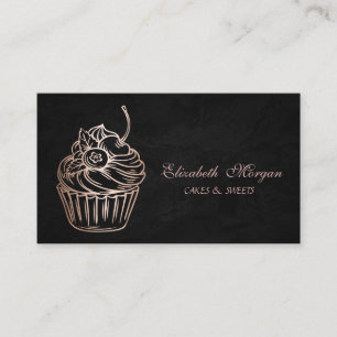 Cartão De Visita Lindo Adorável, Cupcake Brilhante, Preto, Padaria