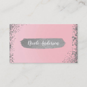 Cartão De Visita Lindo Brilho Rosa Bege Prata Glam Moderno Chic