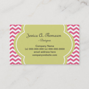 Cartão De Visita Lindo, elegante, rosa moderno. Chevron verde