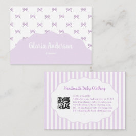 Cartão De Visita Lindo Feminino Roxo Laços Listras Brancas