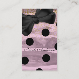 Cartão De Visita Lindo Laço Moderno Rosa e Dourado Preto com Bolinh