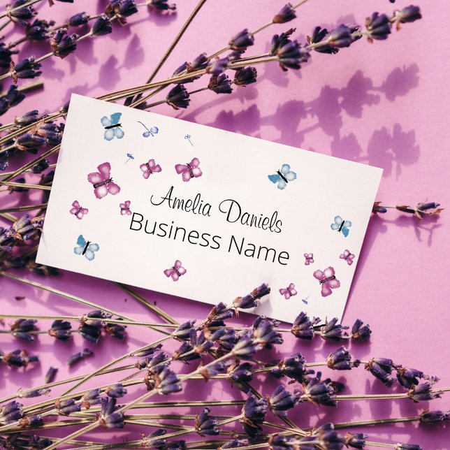 Cartão De Visita Lindo praça de borboletas, rosa magenta e azul (Criador carregado)