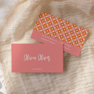 Cartão De Visita Lindo Rosa Laranja Retro Script Caligrafia Brilhan