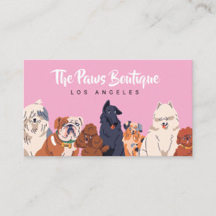 Cartão De Visita Lindos Cães Aquarela Pet Grooming Boutique Rosa