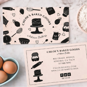 Cartão De Visita Lindos Utensílios de Cozinha Rosa e Preto Padaria