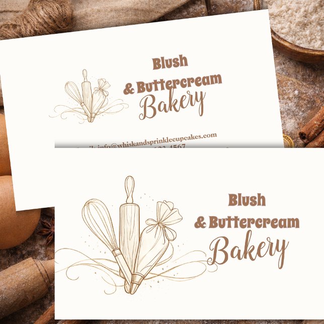 Cartão De Visita Lineart Elegant Pastel Bakery Branding (Criador carregado)