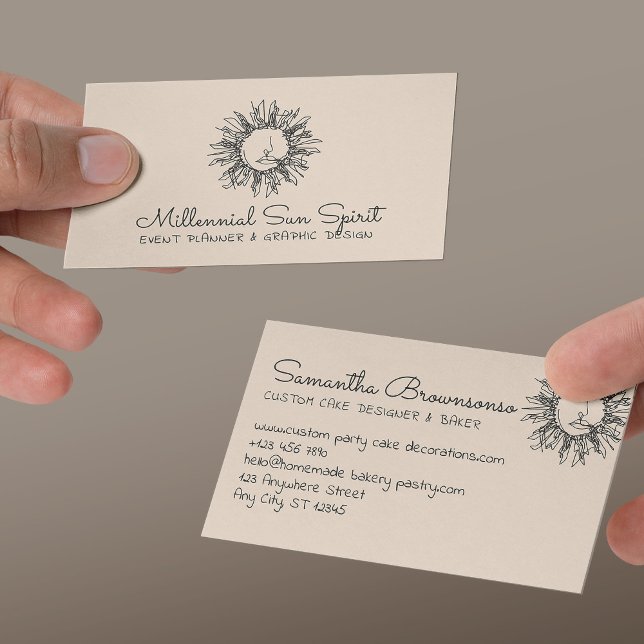 Cartão De Visita Linen Beige Abstrato espiritual (Linen Beige Abstract Spiritual Celestial Sun Business Card
)