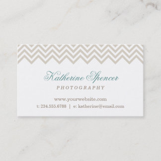 Cartão De Visita Linen Beige Modern Chevron e Bolinhas