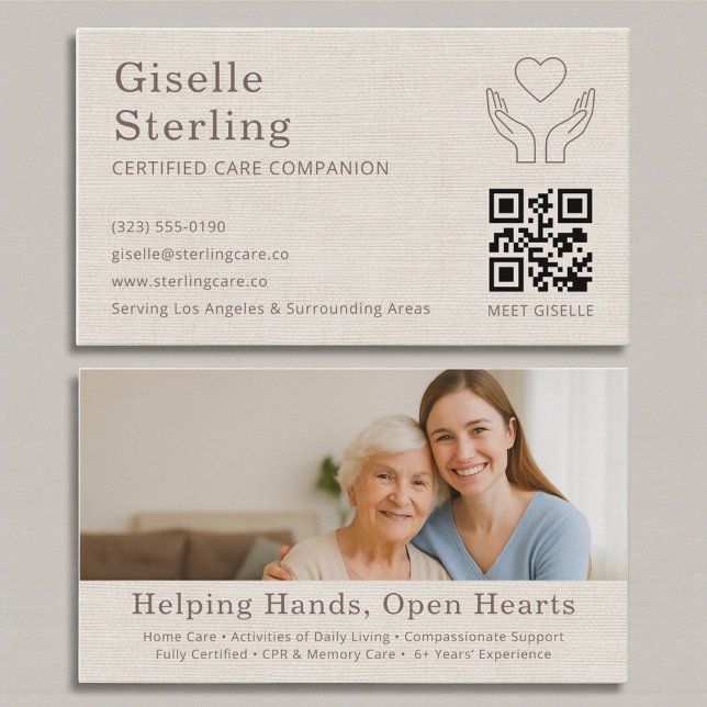 Cartão De Visita Linen Home Caregiver QR Code Certified Support (Criador carregado)