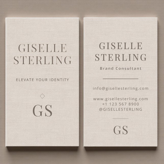 Cartão De Visita Linen Monogram Modern Elegant Minimalist  (Criador carregado)