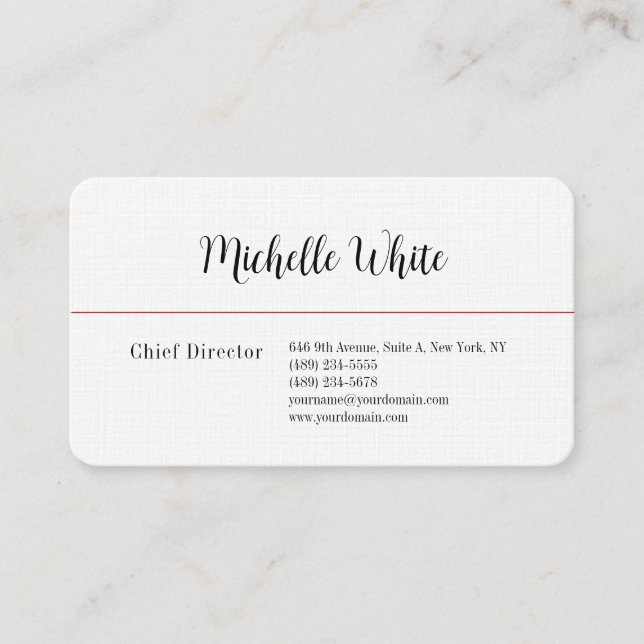 Cartão De Visita Linen Plain Elegant White Professional Modern (Frente)