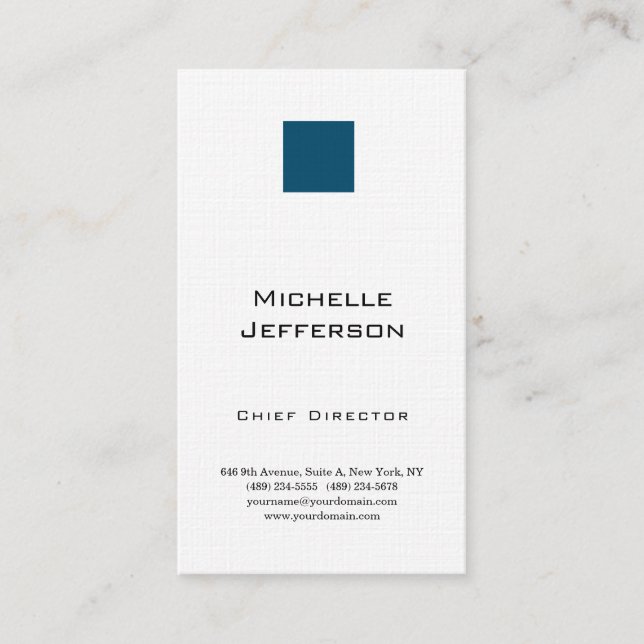 Cartão De Visita Linen Professional Modern Ocean Blue White (Frente)