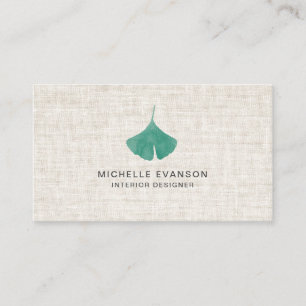 Cartão De Visita Linen Teal Green Ginkgo Leaf Elegante
