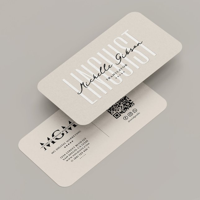 Cartão De Visita Linguista Profissional - Linguista Intérprete Trad (Professional Linguist Interpreter Translator Sand Business Card
)
