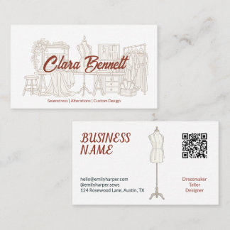 Cartão De Visita Linha Arte Ateliê de Moda Costureira Alfaiate QR