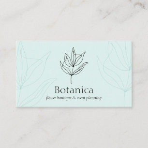 Cartão De Visita Linha Azul Chic Minimalista Folha Samambaia Floral