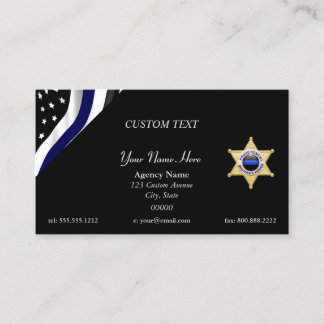 Cartão De Visita Linha Azul Fina Citação Personalizada e Emblema