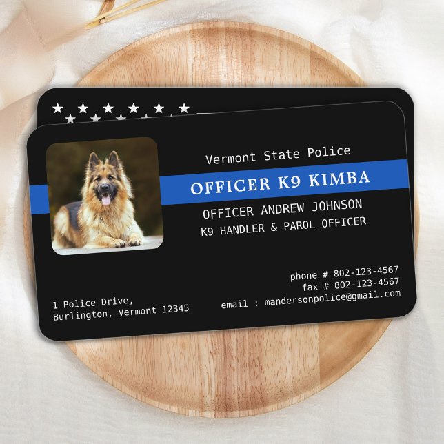 Cartão De Visita Linha Azul Fino do Prêmio Unidade K9 - Cão Policia (Criador carregado)