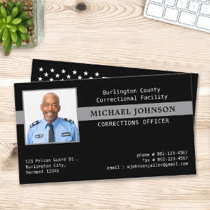 Cartão De Visita Linha de Cinza de Foto Personalizada do Oficial de