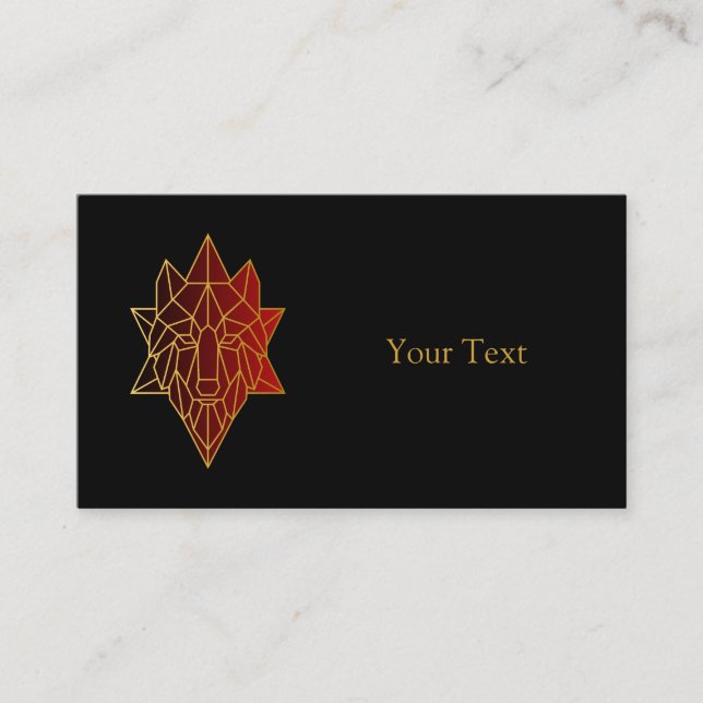 Cartão De Visita Linha de ouro geométrica do lobo com vermelho grad (Frente)