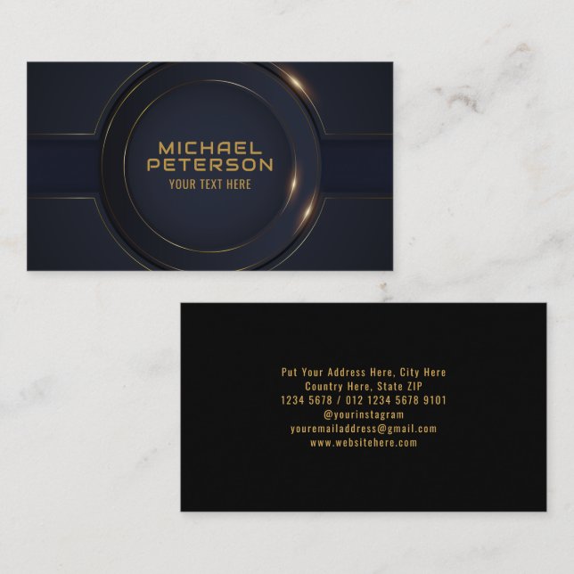 Cartão De Visita Linha Dourada do Círculo Luxurioso | Moderno Futur (Frente/Verso)