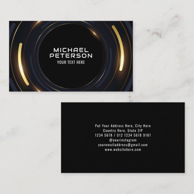 Cartão De Visita Linha Dourada radial luxuosa | Moderno Futuro (Frente/Verso)