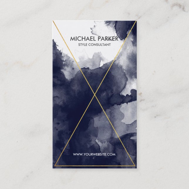 Cartão De Visita Linha moderna arte da folha Dourado - aguarela dos (Frente)