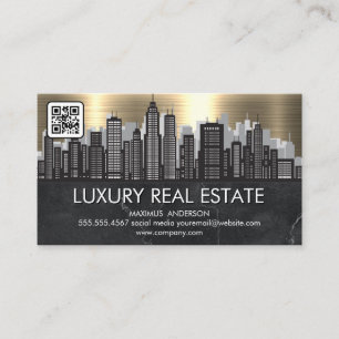 Cartão De Visita Linha Skyline da Cidade   Mármore Dourado metáli