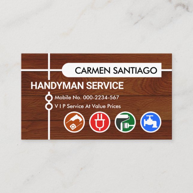 Cartão De Visita Linhas Cruzadas Na Madeira Handyman (Frente)